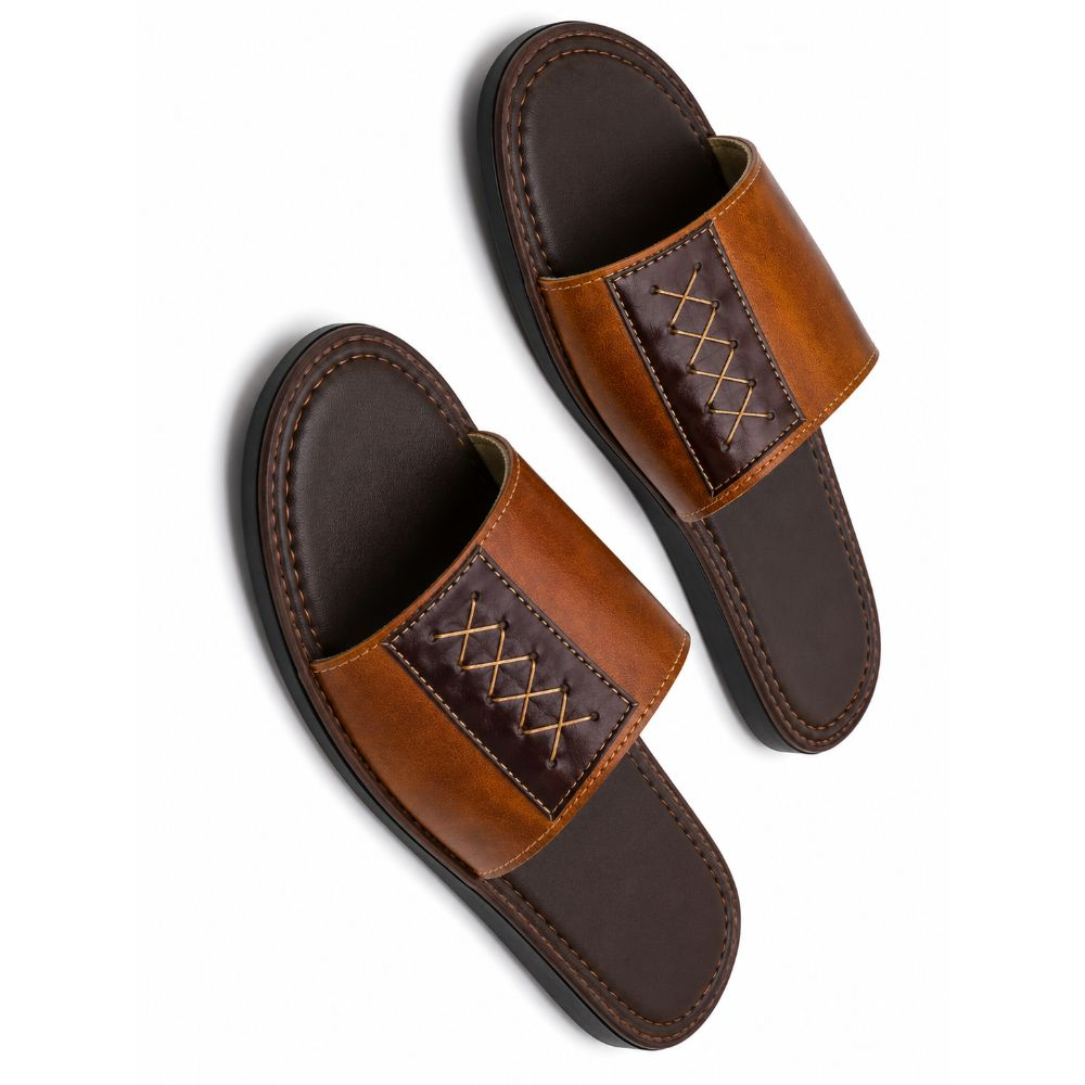 Men Wears Two Tone Brown Slide